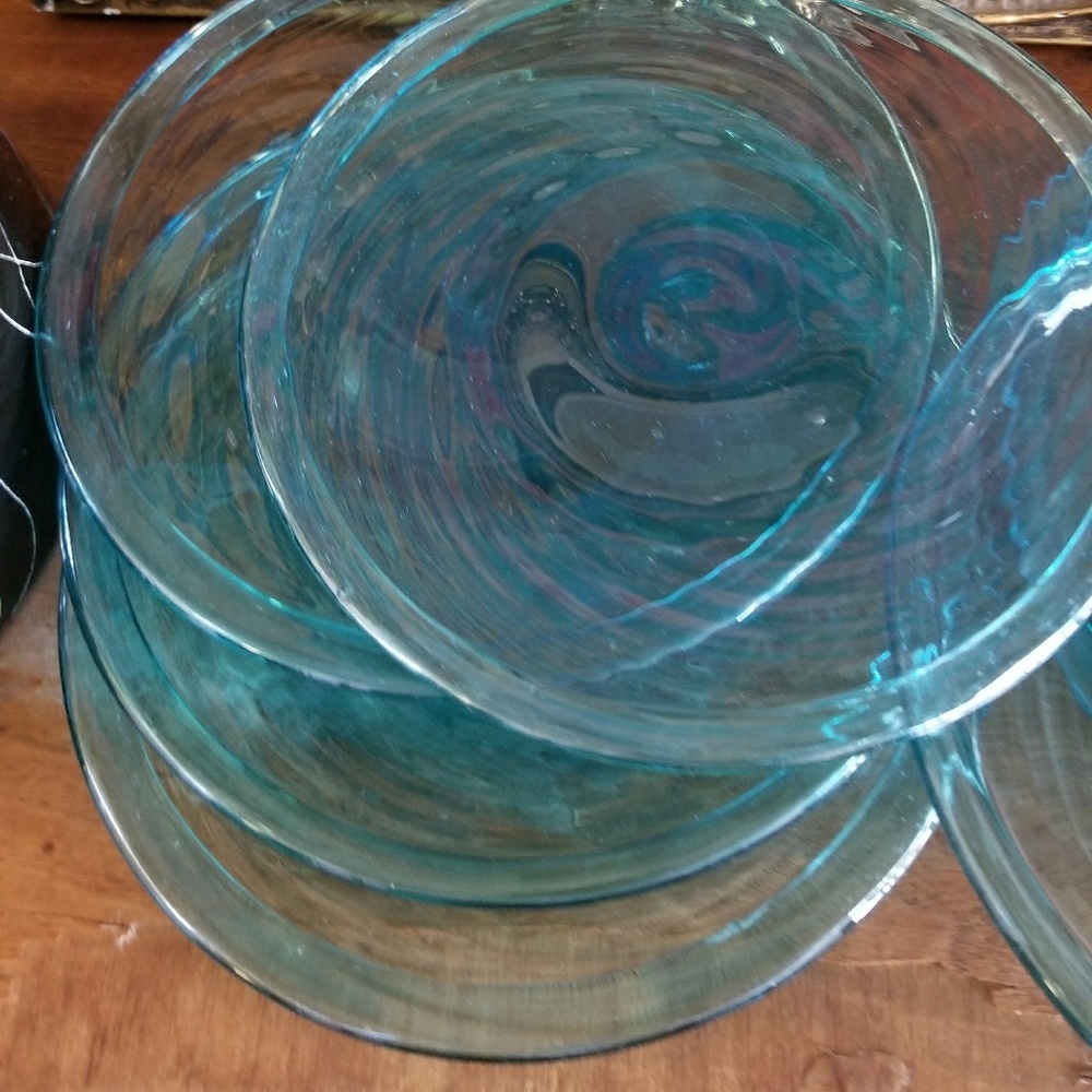 Vintage Hand Blown Swirl Glass plates with pontil - Picture 2 of 7